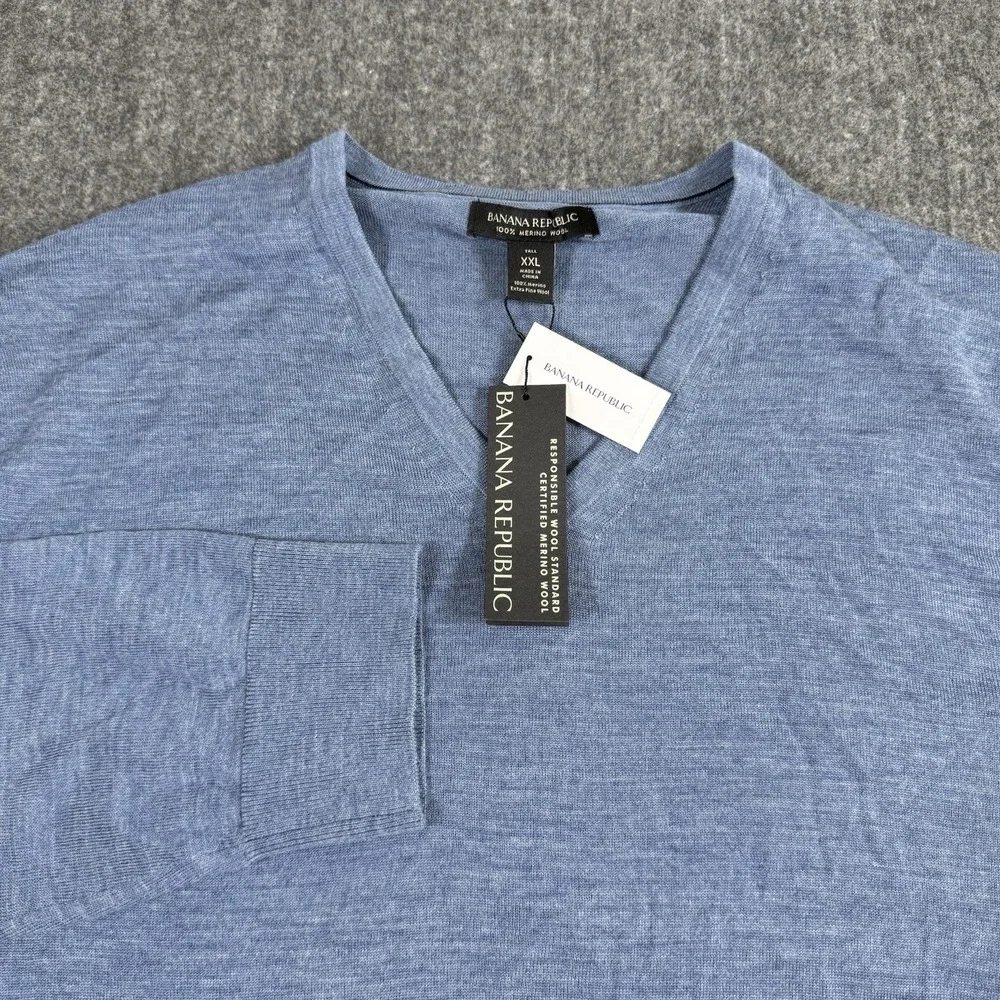 NWT Banana Republic Men's XXL Tall Blue Sweater 100% Extra Fine Merino wool